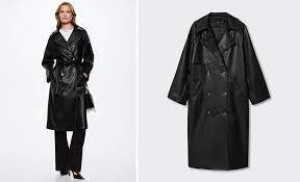 Dugacak crni kozni kaput 