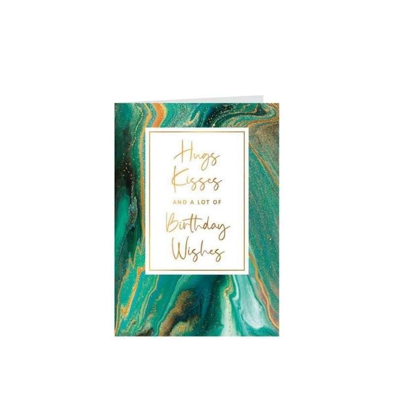 ART31381 GOLD RUSH ČESTITKA HUGS, KISSES AND A LOT OF BIRTHDAY WISHES