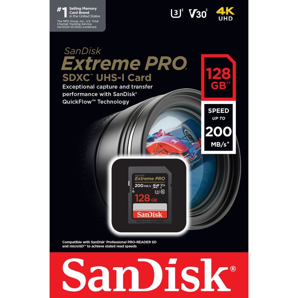 SanDisk SDXC 128GB Extreme Pro 200MB/s UHS-I Cass10 U3 V30