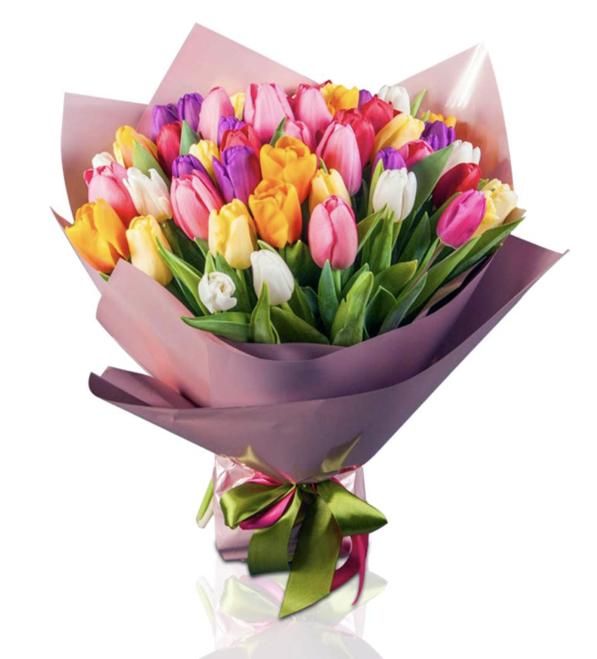 Rainbow tulip arrangement