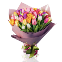 Rainbow tulip arrangement