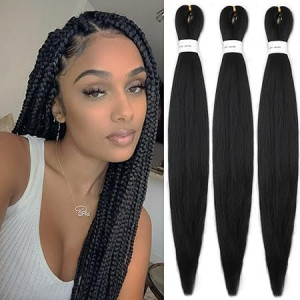 XGY 3 packs Natural Black Braiding Hair Pre Stretched