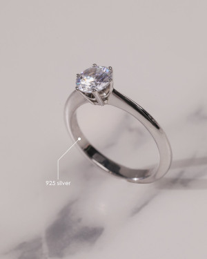 Silver ring with a diamond for wedding