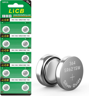 LiCB 10 Pack SR621SW 364 Watch Battery,Long-Lasting & Leak-Proof,High Capacity Silver Oxide 1.55V Button Cell Batteries for Watch