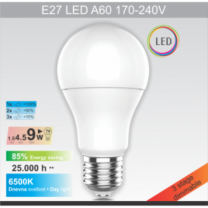 LED sijalica A60 E27 9W 6500K